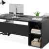 Tribesigns 71 inch Executive Desk, L Shaped Desk with Cabinet Storage, Executive Office Desk with Shelves, Business Furniture Set Workstation for Home Office, Black