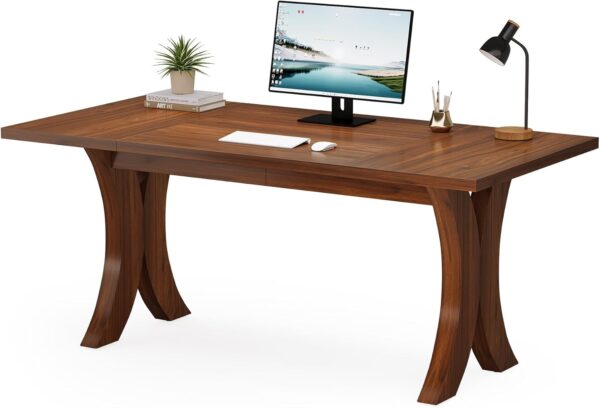 Tribesigns Executive Desk, 63" Large Office Desk, Wood Computer Writing Desk, Mid-Century Laptop Desk Meeting Room Table, Modern Business Workstation Table for Home Office