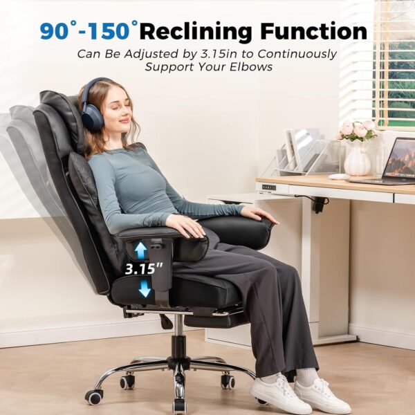 GTPLAYER Big and Tall Office Chair 400LBS Wide Ergonomic Gaming Chair with Deluxe Embossing Designed Leather with Foot Rest,150°Reclining Adjustable Soft Armrests Pocket Spring Back Support and Pillow