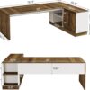 Tribesigns Executive Office Desk with File Cabinet, 79-Inch Modern L-Shaped Desk, Large Computer Table with Storage Cabinet and Open Shelves, Business Table for Home Office, Brown and White