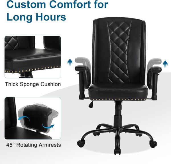 VECELO Ergonomic Office Chair – High Backrest with Tilt, PU Leather, Diamond-Stitched Back, Adjustable 45°Armrests & Sponge Cushion, Black