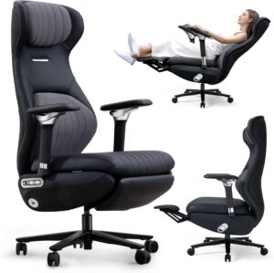 EMIAH Ergonomic Office Chair with Foot Rest Electric Reclining Office Chair with Adjustable Headrest, 8D Coordinated Armrests High Back Computer Chair with Lumbar Support,Sustainable Leather(Black)