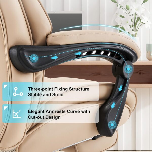 COLAMY Office Chair with Footrest, Ergonomic High Back Design Executive Computer Desk Chair with Removable Lumbar Pillow, 90-135°Reclining, Thick Bonded Leather for Home Office Work Comfort, Khaki