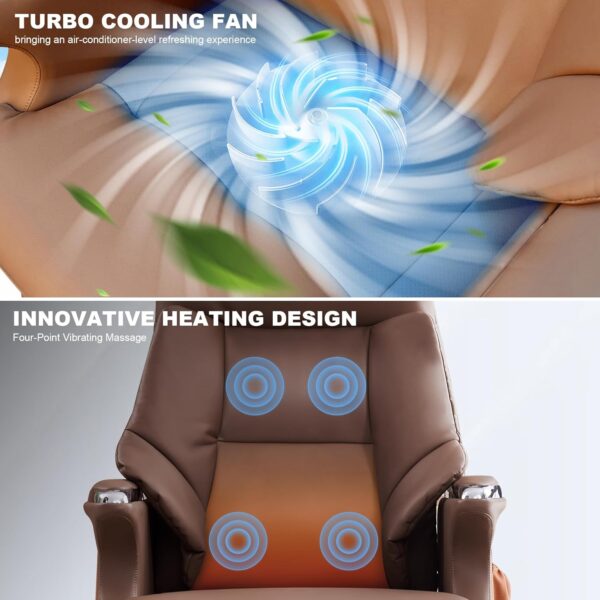 Kinnls Winston Leather Heated Ventilation Classic Luxury Office Chair with Massage, Power Recliner Executive Desk Chair, Adjustable Tilk Angle (Brown)