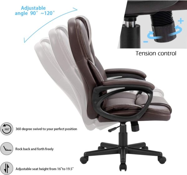 Furmax Office Executive Chair High Back Adjustable Managerial Home Desk Chair, Swivel Computer PU Leather Chair with Lumbar Support (Brown)