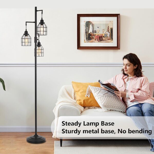 9MMML Floor Lamp for Living Room, Farmhouse Industrial Dimmable Floor lamp,3 Lights Metal Cage Tree Standing Lamp,68", 3Pcs Led Bulbs Included