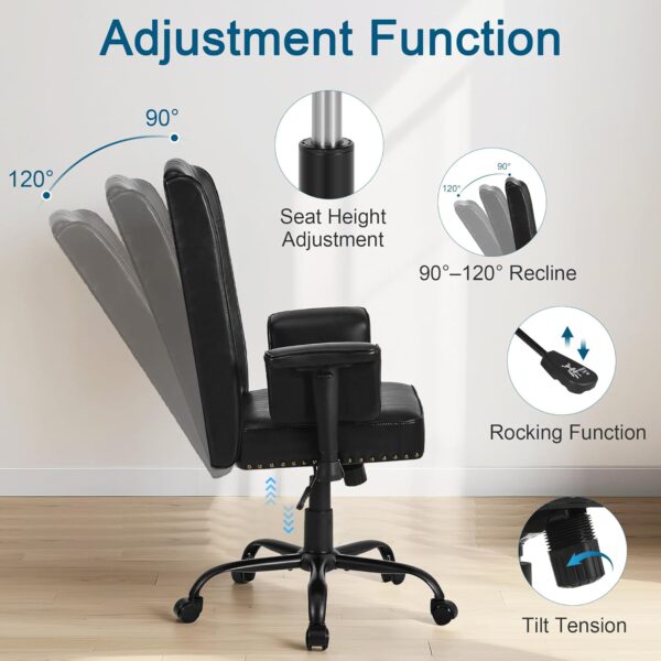 VECELO Ergonomic Office Chair – High Backrest with Tilt, PU Leather, Diamond-Stitched Back, Adjustable 45°Armrests & Sponge Cushion, Black