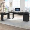 Tribesigns L-Shaped Executive Desk with File Cabinet, 83 Inch Large Corner Computer Desk with Drawers, Industrial Business Furniture Work Desk for Home Office (Black)