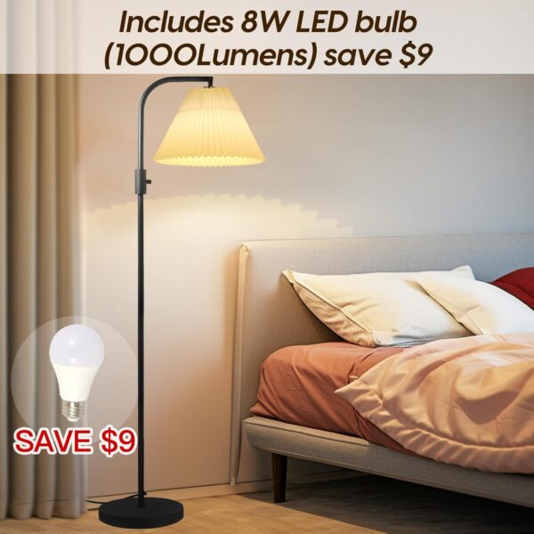 COFF Dimmable Floor Lamp, Arc Standing Lamp with 1000 Lumens LED Edison Bulb Included, Pleated Shade Modern Tall Pole Lamp for Living Room, Bedroom, Office, Color White