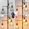 69" Industrial Tree Floor Lamp with Stepless Dimming - Adjustable Cage Shades & weighted Base, Vintage Dimmable Standing Light for Living Room/Office, 3x Edison Bulbs Included (Farmhouse Rustic)