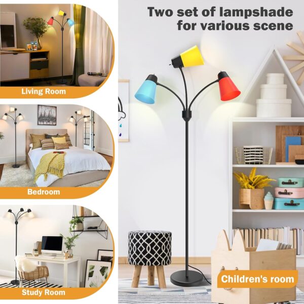 FOLKSMATE LED Floor Lamp, Medusa 3 Head Modern Adjustable Gooseneck Tall Standing Light for Living/Kids Room, Bedroom, Office, Dorm