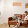 Floor Lamp with Remote Control, Floor Lamps for Living Room/Bedroom/Office, Stepless Adjustable 3000K-6000K Colors and 10-100% Brightness,Standing Light with Foot Switch (Black+Beige Linen)