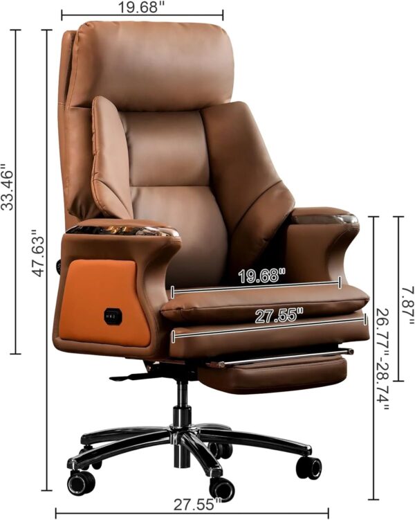 Kinnls Winston Leather Heated Ventilation Classic Luxury Office Chair with Massage, Power Recliner Executive Desk Chair, Adjustable Tilk Angle (Brown)