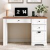47" Home Office Desks, Executive Desk, Farmhouse Computer Desk with Drawers and Charging Station, File Drawer, Storage Cabinet, Rustic Computer Writing Desk,Antique White
