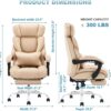 COLAMY Office Chair with Footrest, Ergonomic High Back Design Executive Computer Desk Chair with Removable Lumbar Pillow, 90-135°Reclining, Thick Bonded Leather for Home Office Work Comfort, Khaki