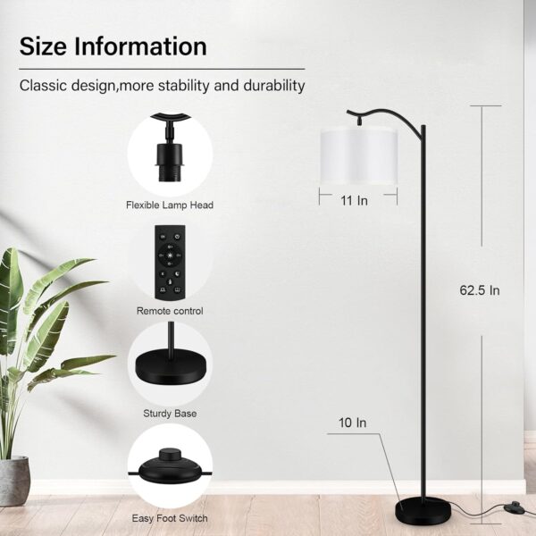 BoostArea Floor Lamp for Living Room,Arc Floor Lamp with Remote Control,Stepless Dimmable Brightness & Colors Temperature 2700k-6500k,Modern Standing Lamp for Bedroom Study Room Office,White