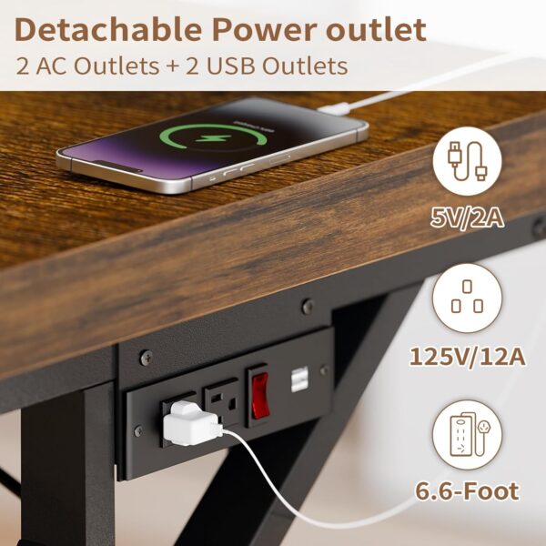 70.8-Inch Executive Desk with Power Outlet, Large Office Desk, Long Home Office Table, Big Writing Computer Table, Modern Work from Home Desk Office Furniture for Laptop, Rustic Brown/Black