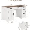 Whalefall 55'' Farmhouse Desk Home Office with Drawers, Executive Computer Desk Wooden with File Cabinet and Charging Station, White