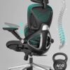 Ergonomic Mesh Office Chair, Adjustable Lumbar High Back Desk Chair 400lbs, 4D Flip-up Arms, 3-Level Tilt Backrest, 3D Headrest, PU Wheels, Swivel Rolling Computer Seating for Long Desk Work