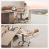 Reclining Office Chair with Adjustable Headrest and Footrest, 170° Ergonomic Comfortable Office Chair Zero Gravity, Leather Executive Home Office Desk Chair 400lbs (Black) (Cream)