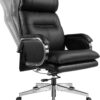 Genuine Leather Modern Executive Chair High-Back Support 90 to 150 Degrees Tilt and Upholstered Home Desk Chair with Base 360LB Capacity Swivel Computer Office Chair (Black)