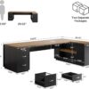 Tribesigns 85.8-Inch L-Shaped Executive Office Desk with File Drawers & Storage Cabinet, Professional Corner Computer Desk Extra Large Business Workstation with Adjustable Shelves (Brown&Black)