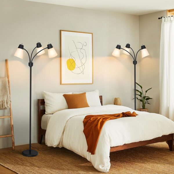 FOLKSMATE LED Floor Lamp, Medusa 3 Head Modern Adjustable Gooseneck Tall Standing Light for Living/Kids Room, Bedroom, Office, Dorm