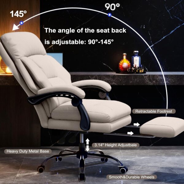 Executive Office Chair Comfortable Desk Chairs with Foot Rest High Back Computer Gaming Chairs Reclining PU Leather Swivel Work Chair for Home Office