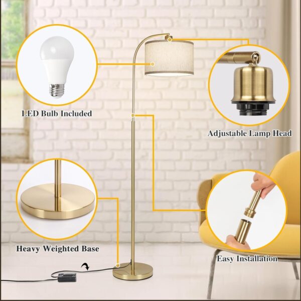 Boncoo LED Floor Lamp Fully Dimmable Modern Standing Lamp Arc Floor Lamp with Adjustable Drum Shade, Tall Pole Reading Lamp Light for Living Room Bedroom Study Room, Bulb Included