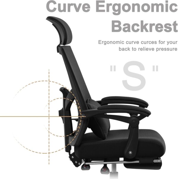 Qulomvs Ergonomic Office Chair with Footrest Home Office Desk Chair with Headrest and Backrest 90-135 Adjustable Mesh Computer Desk Chair with Wheels 360 Swivel Task Chair