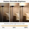 BoostArea Torchiere Floor Lamp, 30W Super Bright LED Standing Lamp, Stepless Dimmable Pole Lamp with 3000K Lighting, Rotary Switch, 70 Inch Tall Metal Modern Floor Lamps for Living Room/Bedroom Black