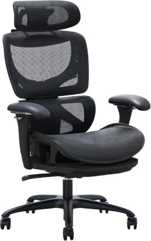 Ergonomic Mesh Office Chair with Footrest, Executive High Back Computer Desk Chair with Wide Headrest and Adjustable 3D Arms, Backrest, Tilt Lock and Lumbar Support-Black