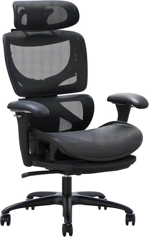 Ergonomic Mesh Office Chair with Footrest, Executive High Back Computer Desk Chair with Wide Headrest and Adjustable 3D Arms, Backrest, Tilt Lock and Lumbar Support-Black