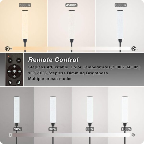 Floor Lamp with Remote Control, Floor Lamps for Living Room/Bedroom/Office, Stepless Adjustable 3000K-6000K Colors and 10-100% Brightness,Standing Light with Foot Switch (Black+Beige Linen)
