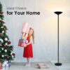 BoostArea Torchiere Floor Lamp, 30W Super Bright LED Standing Lamp, Stepless Dimmable Pole Lamp with 3000K Lighting, Rotary Switch, 70 Inch Tall Metal Modern Floor Lamps for Living Room/Bedroom Black