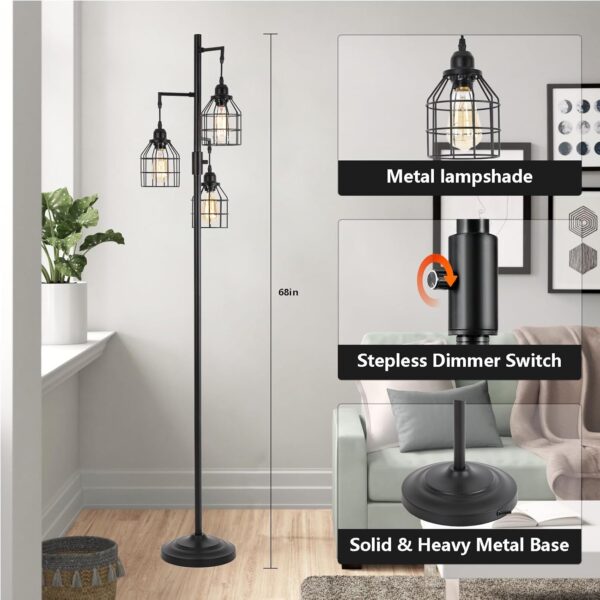 9MMML Floor Lamp for Living Room, Farmhouse Industrial Dimmable Floor lamp,3 Lights Metal Cage Tree Standing Lamp,68", 3Pcs Led Bulbs Included