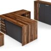 71" Wood Office Furniture Set of 3pcs | Executive Right Side L Shaped Corner Desk & File Drawers w/Telescopic Rail | Coffee Table | Storage Cabinet w/Chrome Handles | Modern Home Workstation
