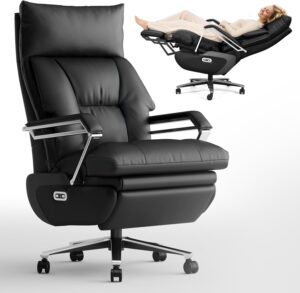 Dual Motor Electric Executive Office Chair with Foot Rest, Comfortable Reclining Office Chair Wide Seat, Big and Tall Ergonomic Leather Home Office Desk Chair 420lbs (Black)