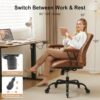Home Office Desk Chair Office Rubber Casters Ergonomic Computer Chair with Lumbar Support Adjustable Height Rolling Swivel Executive Task Armrests Chair， Brown Leather