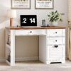 47" Home Office Desks, Executive Desk, Farmhouse Computer Desk with Drawers and Charging Station, File Drawer, Storage Cabinet, Rustic Computer Writing Desk,Antique White