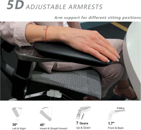 Ergonomic Office Chair, Big and Tall Mesh Home Desk Chair with Adaptive Lumbar Support, Gaming Chair with Headrest, 5D Armrest,90-130°Tilt, BIFMA Certified, Model Zen (Grey)