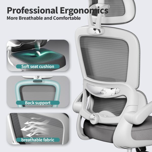 Office Chair Ergonomic Desk Chair, 330 LBS Home Mesh Office Desk Chairs with Wheels, Comfortable Gaming Chair, High Back Office Chair for Long Hours (White)