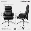 Genuine Leather Modern Executive Chair High-Back Support 90 to 150 Degrees Tilt and Upholstered Home Desk Chair with Base 360LB Capacity Swivel Computer Office Chair (Black)