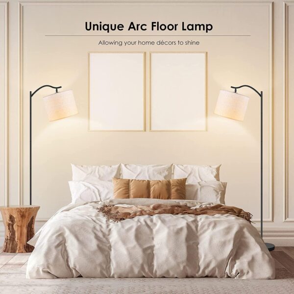 BoostArea Floor Lamp for Living Room,LED Arched Floor Lamps, Tall Modern Standing Lamp with Beige Linen Shade,Footswitch,Mid Century Floor Lamp for Bedrooms,Study Room,Office
