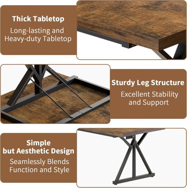 70.8-Inch Executive Desk with Power Outlet, Large Office Desk, Long Home Office Table, Big Writing Computer Table, Modern Work from Home Desk Office Furniture for Laptop, Rustic Brown/Black