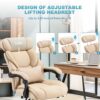COLAMY Office Chair with Footrest, Ergonomic High Back Design Executive Computer Desk Chair with Removable Lumbar Pillow, 90-135°Reclining, Thick Bonded Leather for Home Office Work Comfort, Khaki