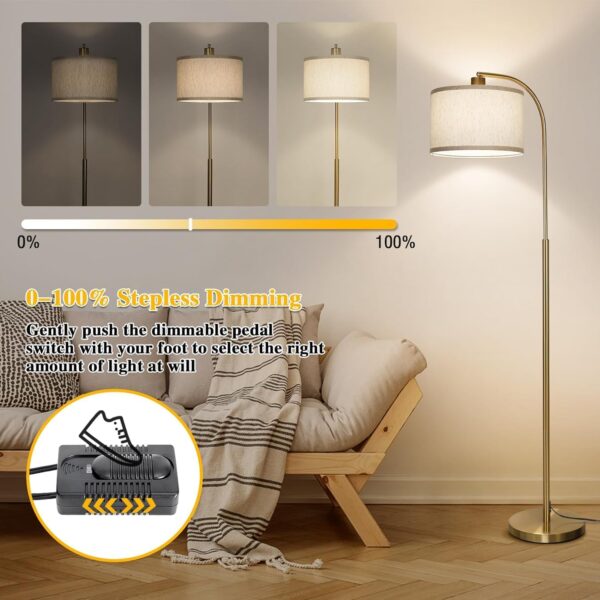 Boncoo LED Floor Lamp Fully Dimmable Modern Standing Lamp Arc Floor Lamp with Adjustable Drum Shade, Tall Pole Reading Lamp Light for Living Room Bedroom Study Room, Bulb Included