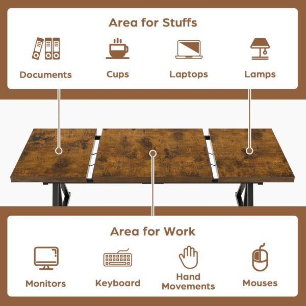 70.8-Inch Executive Desk with Power Outlet, Large Office Desk, Long Home Office Table, Big Writing Computer Table, Modern Work from Home Desk Office Furniture for Laptop, Rustic Brown/Black