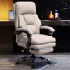 Executive Office Chair Comfortable Desk Chairs with Foot Rest High Back Computer Gaming Chairs Reclining PU Leather Swivel Work Chair for Home Office