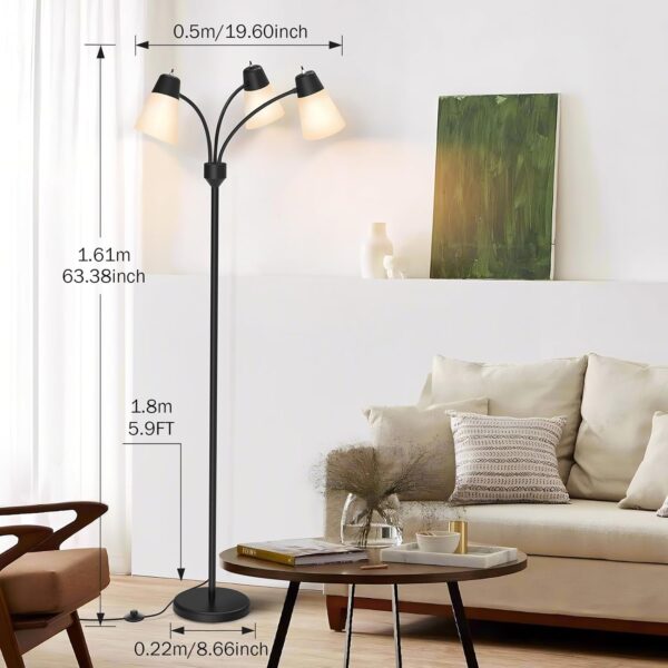 FOLKSMATE LED Floor Lamp, Medusa 3 Head Modern Adjustable Gooseneck Tall Standing Light for Living/Kids Room, Bedroom, Office, Dorm